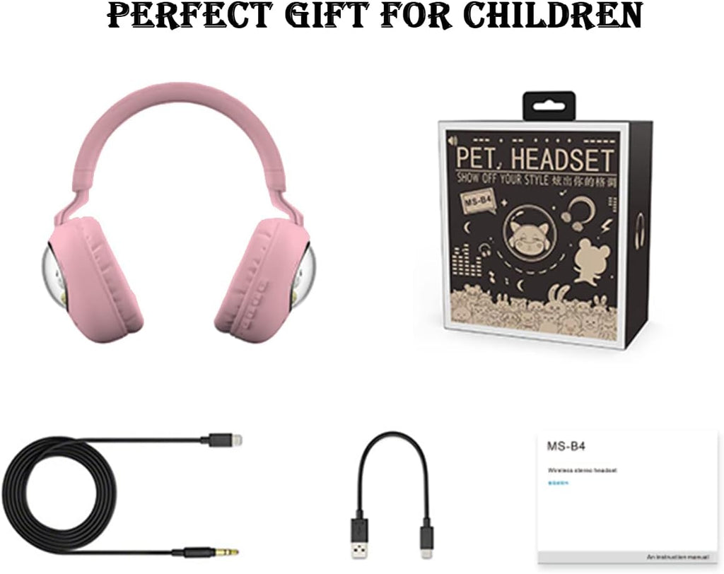 Kids Headphones Cat Ear Pink Wireless Bluetooth Foldable Mic Light Up